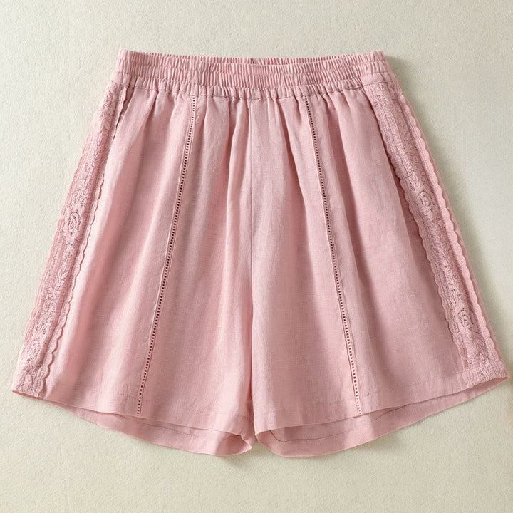 Buddha Stones Summer Casual Boho Solid Decorative Side Lace Women's Shorts With Pockets - LightPink - US8-10, UK/AU12-14, EU40-42 (2XL) - image 15