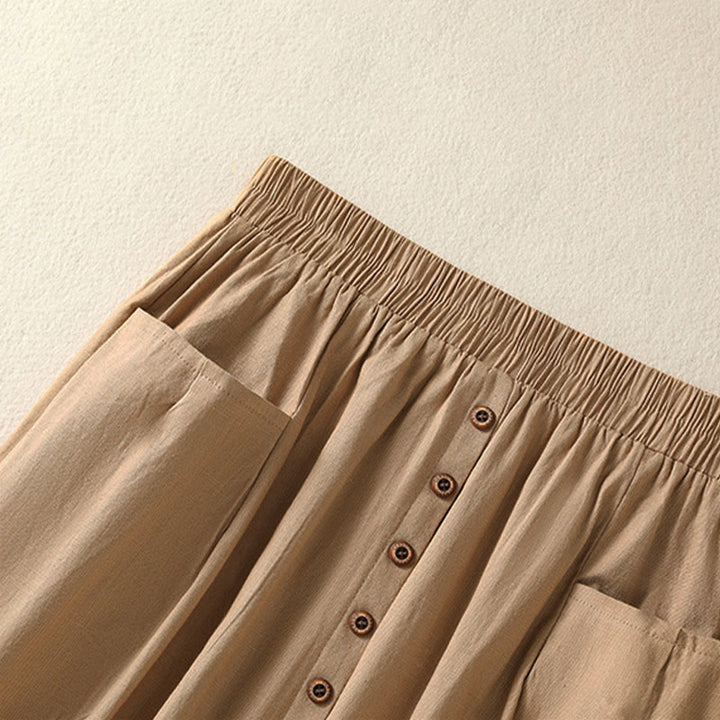 Buddha Stones Summer Casual Boho Button-Up Solid Women's Skirts With Pockets - image 4
