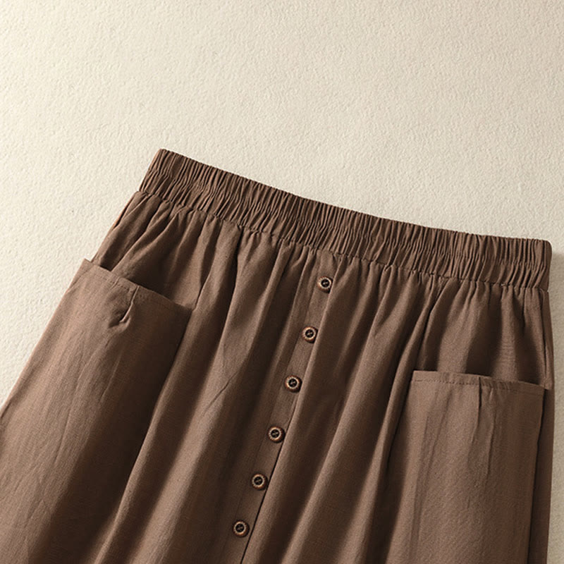 Buddha Stones Summer Casual Boho Button-Up Solid Women's Skirts With Pockets - image 20