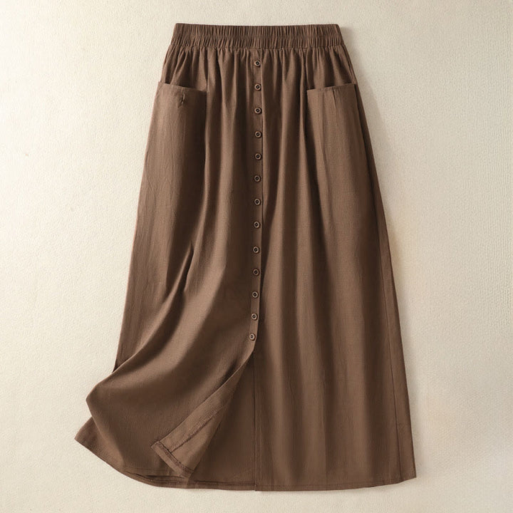 Buddha Stones Summer Casual Boho Button-Up Solid Women's Skirts With Pockets - Sienna - US6, UK/AU10, EU38 (XL) - image 18
