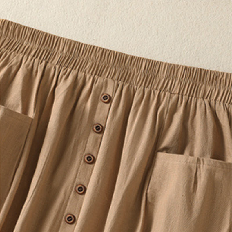 Buddha Stones Summer Casual Boho Button-Up Solid Women's Skirts With Pockets - image 5
