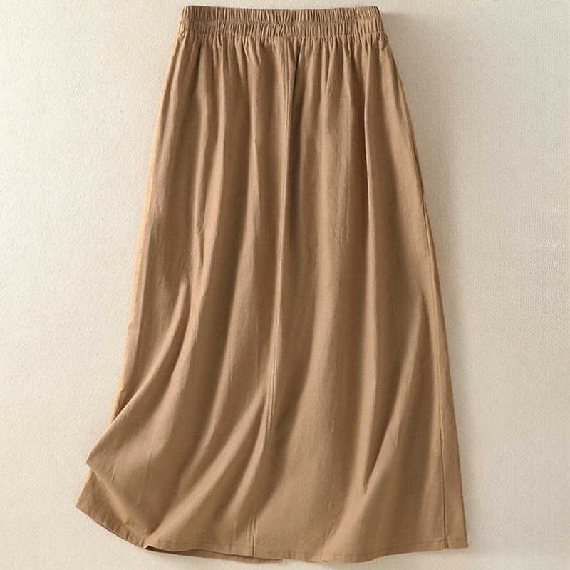 Buddha Stones Summer Casual Boho Button-Up Solid Women's Skirts With Pockets - image 1