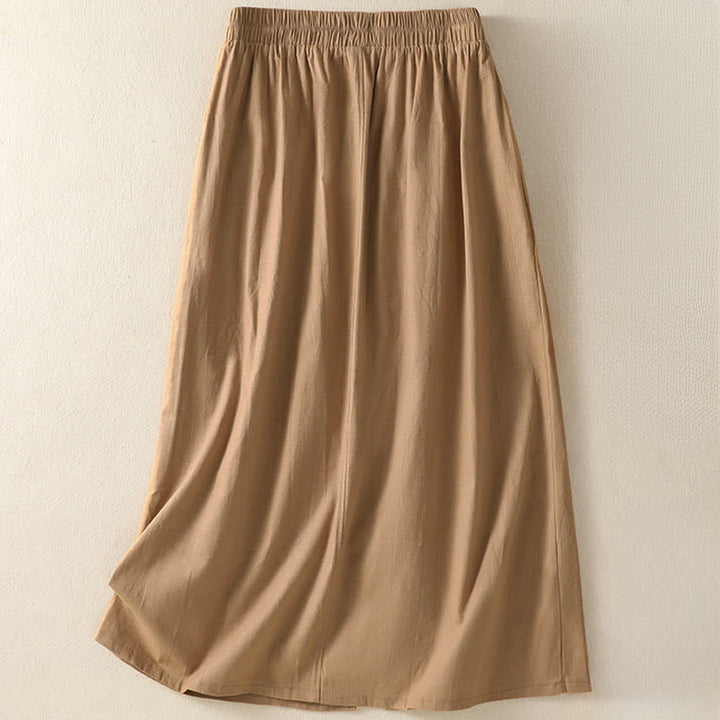 Buddha Stones Summer Casual Boho Button-Up Solid Women's Skirts With Pockets - image 1