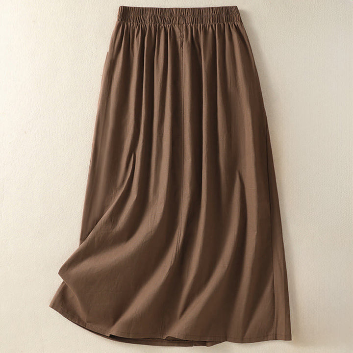 Buddha Stones Summer Casual Boho Button-Up Solid Women's Skirts With Pockets - image 19