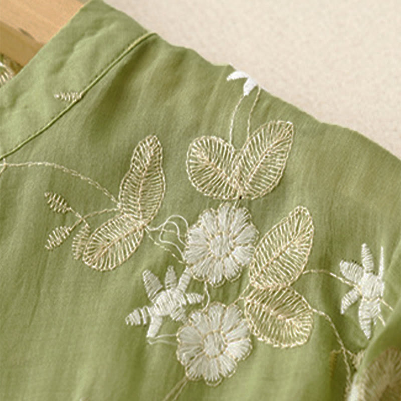 Buddha Stones Casual Embroidered Petals Spliced Women's Crew Neck Design Half Sleeve Shirt - image 14