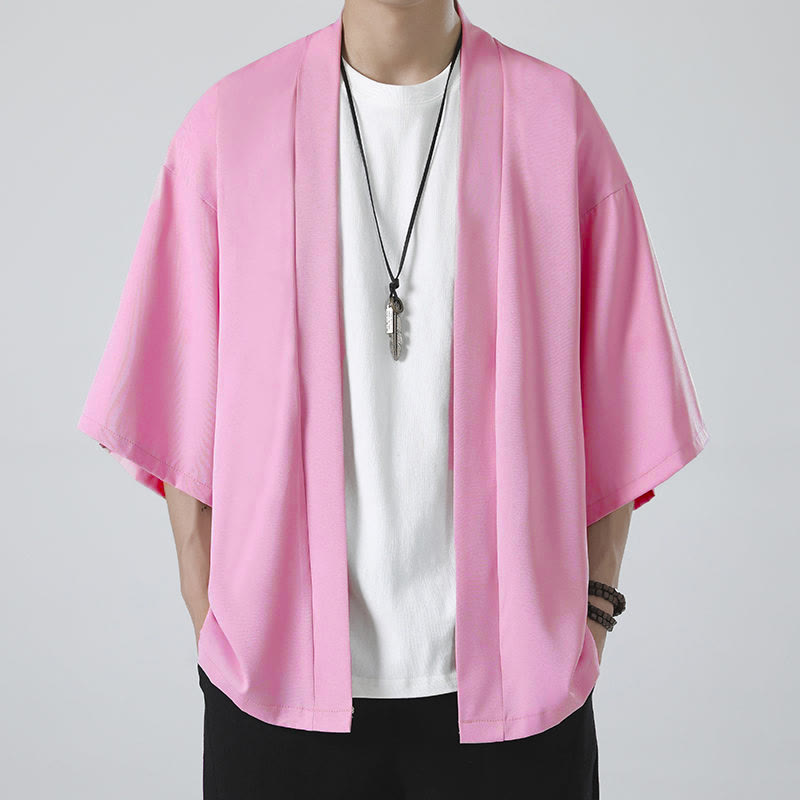 Buddha Stones Solid Color Open Front Jacket Men's Kimono - image 18