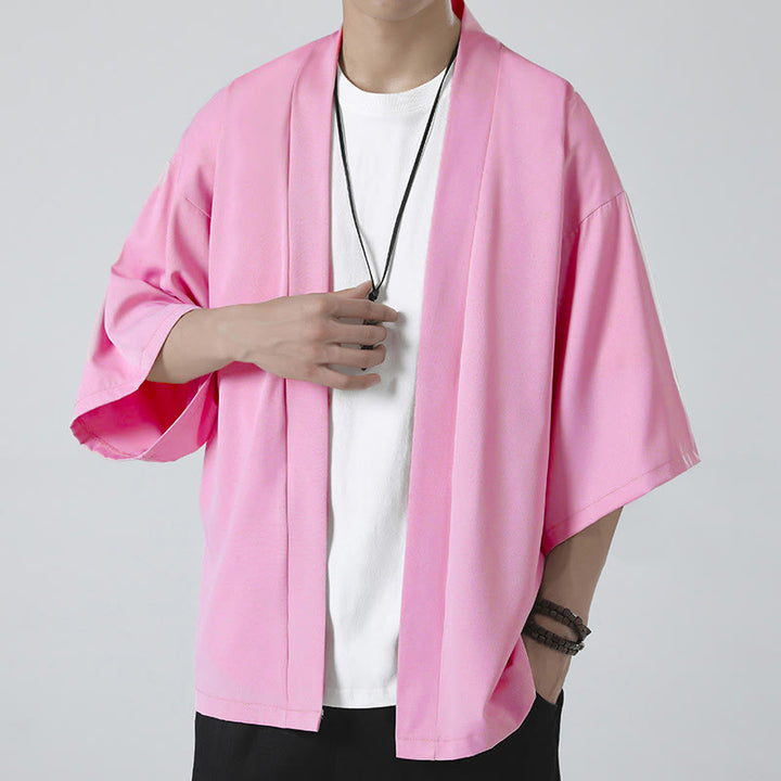 Buddha Stones Solid Color Open Front Jacket Men's Kimono - Pink(Jacket Only) - US/UK/AU46，EU56 (5XL) - image 17