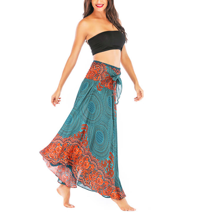 Buddha Stones Two Style Wear Bohemian Compass Rose Flower Lace-up Skirt Dress - image 3