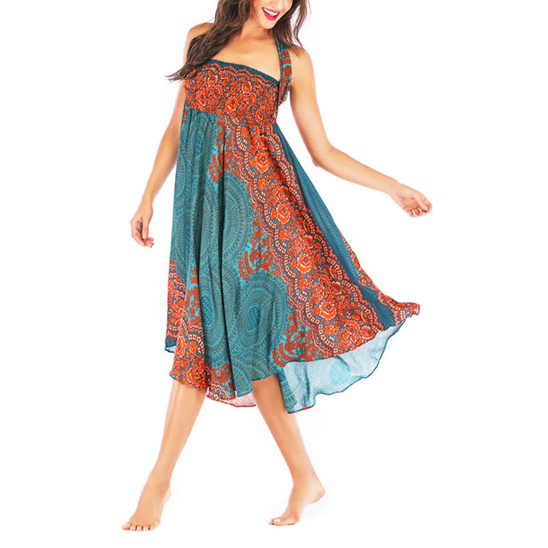 Buddha Stones Two Style Wear Bohemian Compass Rose Flower Lace-up Skirt Dress - image 8