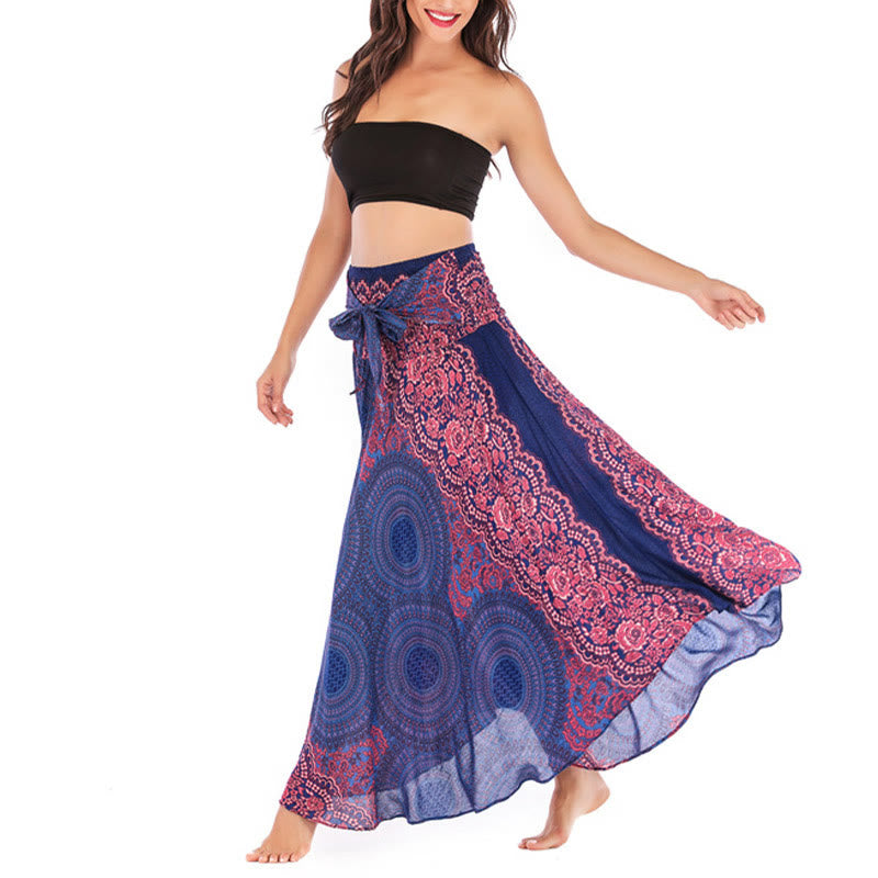 Buddha Stones Two Style Wear Bohemian Compass Rose Flower Lace-up Skirt Dress - image 12