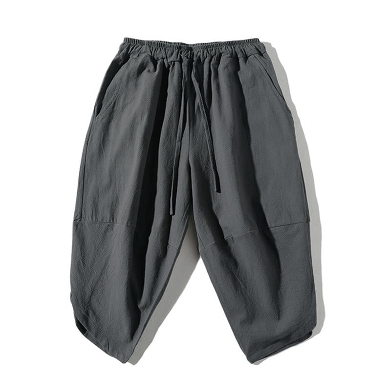Buddha Stones 2Pcs Plain Notched Collar T-Shirt Wide Leg Shorts With Pockets Men's Meditation Cloth Set - image 3
