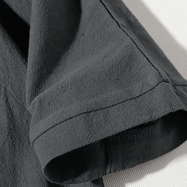 Buddha Stones 2Pcs Plain Notched Collar T-Shirt Wide Leg Shorts With Pockets Men's Meditation Cloth Set - image 9