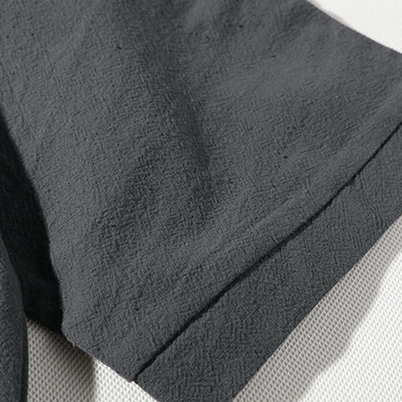Buddha Stones 2Pcs Plain Notched Collar T-Shirt Wide Leg Shorts With Pockets Men's Meditation Cloth Set - image 8