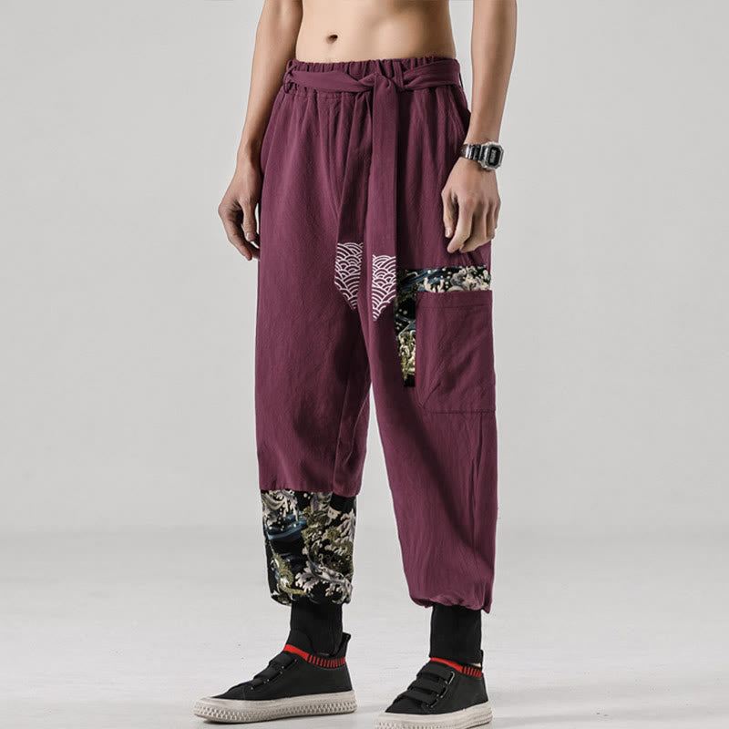 Buddha Stones Ocean Waves Lace-up Men's Harem Pants With Pockets - image 18