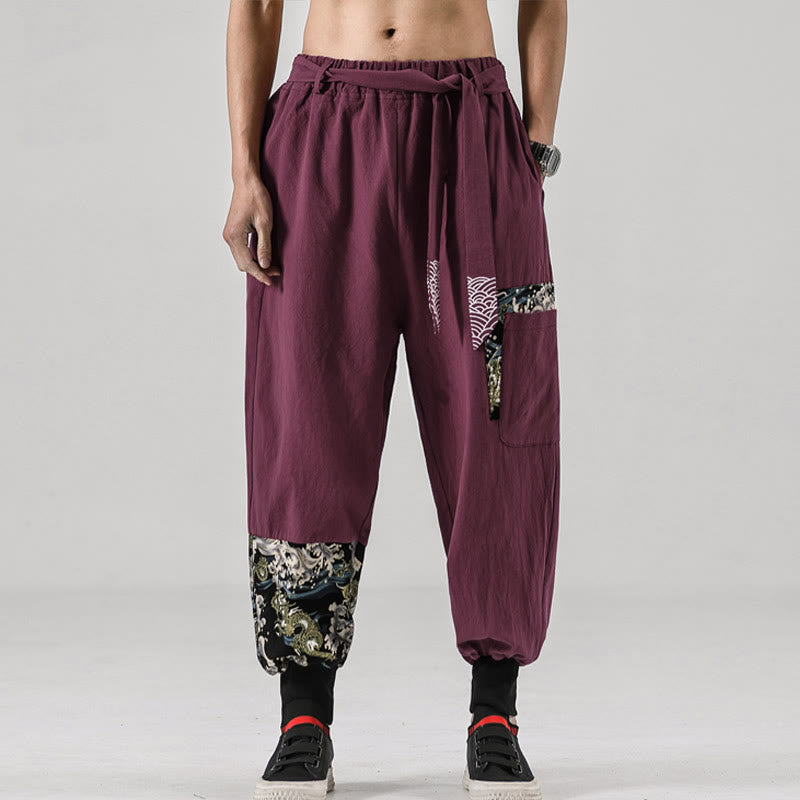 Buddha Stones Ocean Waves Lace-up Men's Harem Pants With Pockets - image 15