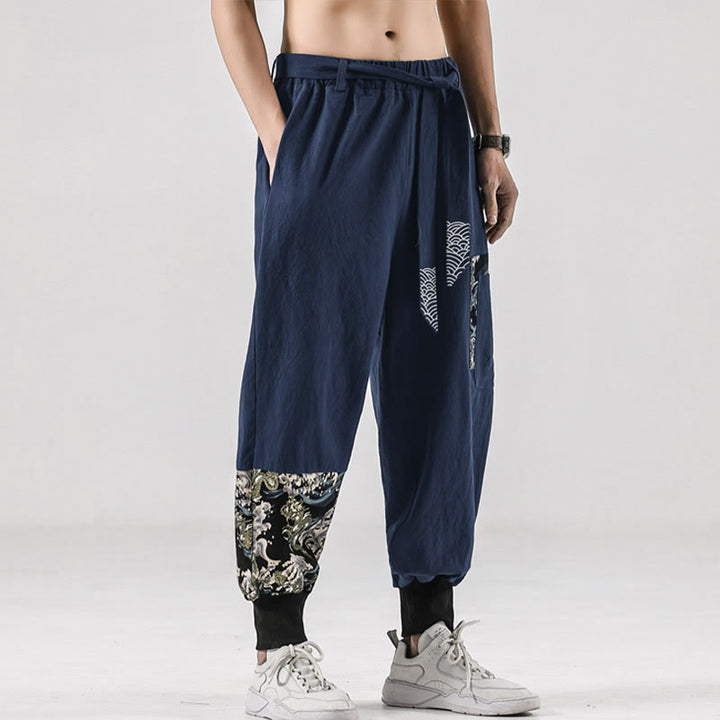 Buddha Stones Ocean Waves Lace-up Men's Harem Pants With Pockets - SteelBlue - US/UK/AU46，EU56 (5XL)  - image 29