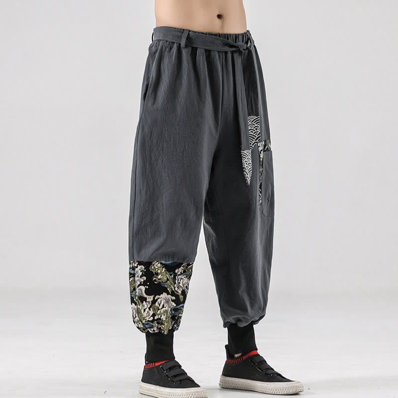 Buddha Stones Ocean Waves Lace-up Men's Harem Pants With Pockets - image 27