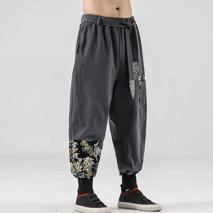 Buddha Stones Ocean Waves Lace-up Men's Harem Pants With Pockets - image 27