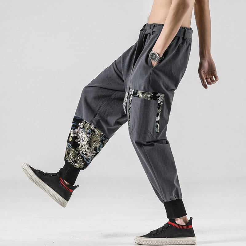 Buddha Stones Ocean Waves Lace-up Men's Harem Pants With Pockets - image 28