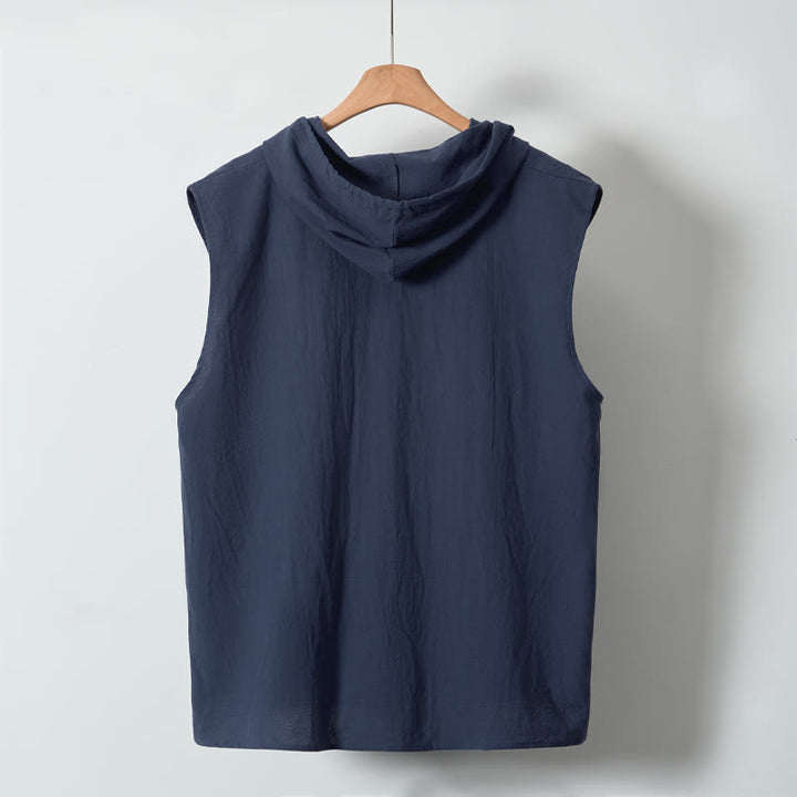 Buddha Stones Summer Casual Minimalist Button-Up Drawstring Solid Tank Top Men's Sleeveless Shirts - image 25
