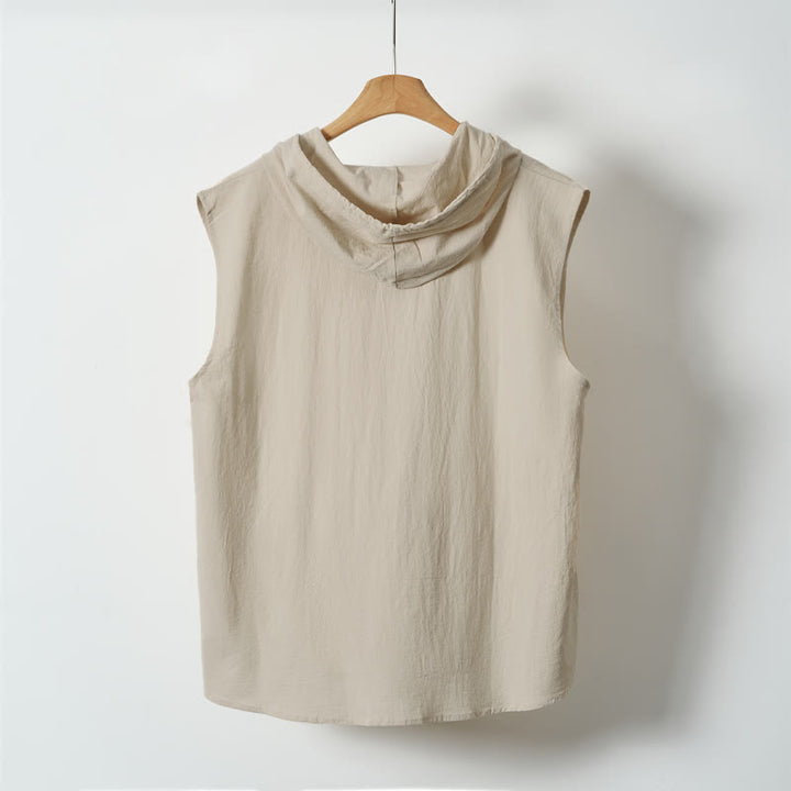 Buddha Stones Summer Casual Minimalist Button-Up Drawstring Solid Tank Top Men's Sleeveless Shirts - image 15