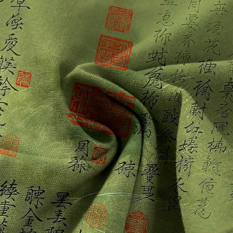 Buddha Stones Cotton Linen Vintage Script Pattern Women's Elastic Waist Wide Leg Pants With Pockets - image 3