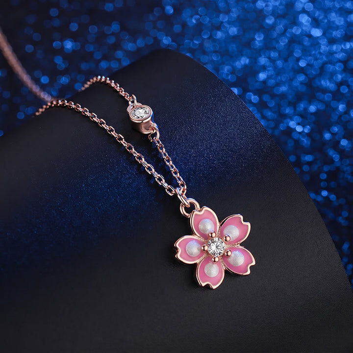 Buddha Stones 925 Sterling Silver Cherry Blossom Flower Rotatable Protection Necklace Pendant - image 1