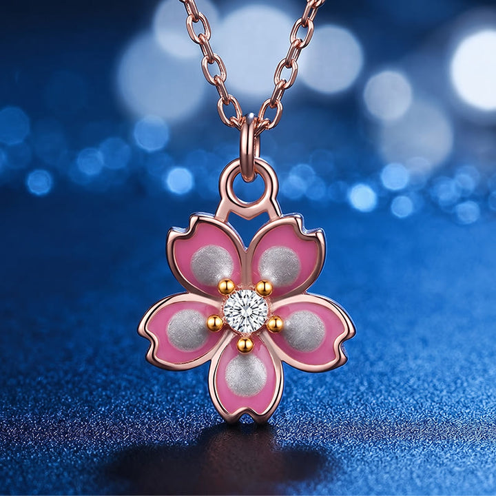 Buddha Stones 925 Sterling Silver Cherry Blossom Flower Rotatable Protection Necklace Pendant - image 5