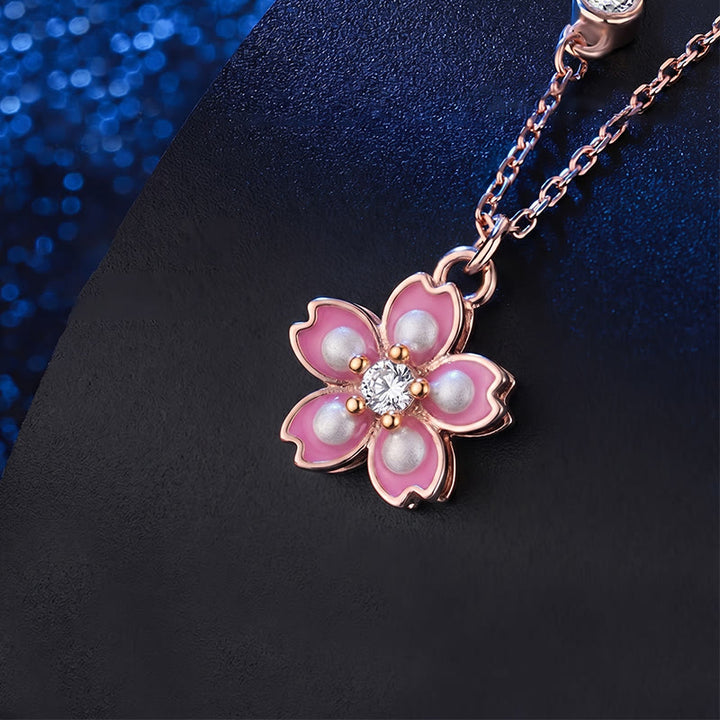 Buddha Stones 925 Sterling Silver Cherry Blossom Flower Rotatable Protection Necklace Pendant - image 3