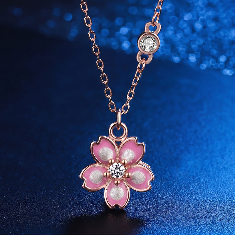 Buddha Stones 925 Sterling Silver Cherry Blossom Flower Rotatable Protection Necklace Pendant - Rose Gold Cherry Blossom - image 0