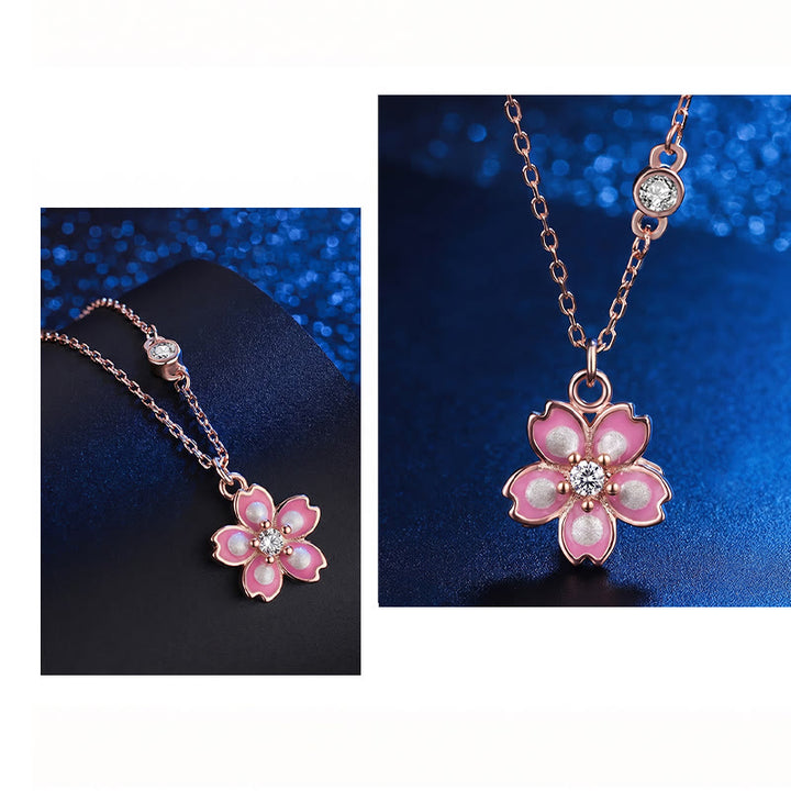 Buddha Stones 925 Sterling Silver Cherry Blossom Flower Rotatable Protection Necklace Pendant - image 8
