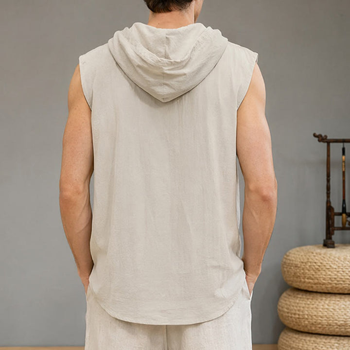 Buddha Stones Summer Casual Minimalist Button-Up Drawstring Solid Tank Top Men's Sleeveless Shirts - image 13