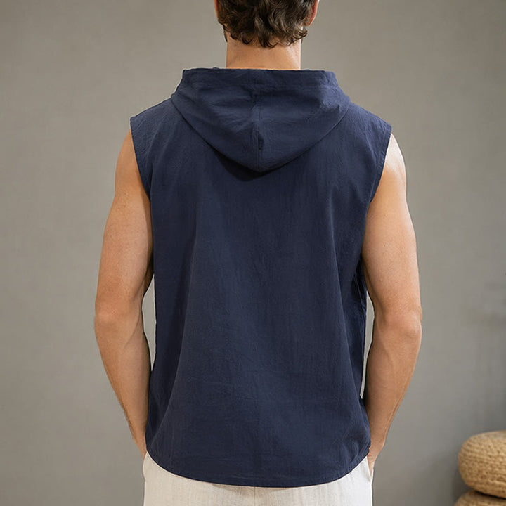 Buddha Stones Summer Casual Minimalist Button-Up Drawstring Solid Tank Top Men's Sleeveless Shirts - image 23