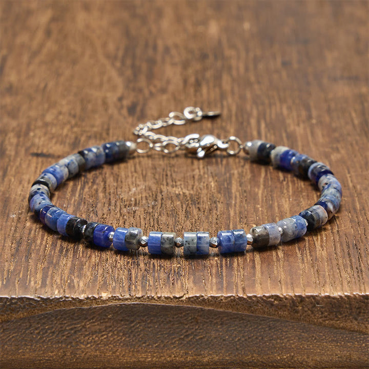 Buddha Stones Amethyst Tiger's Eye Rose Quartz Blue Spot Jasper Black Obsidian Calm Flat Bead Bracelet - Sodalite (Wrist Circumference: 16-18cm) - image 15
