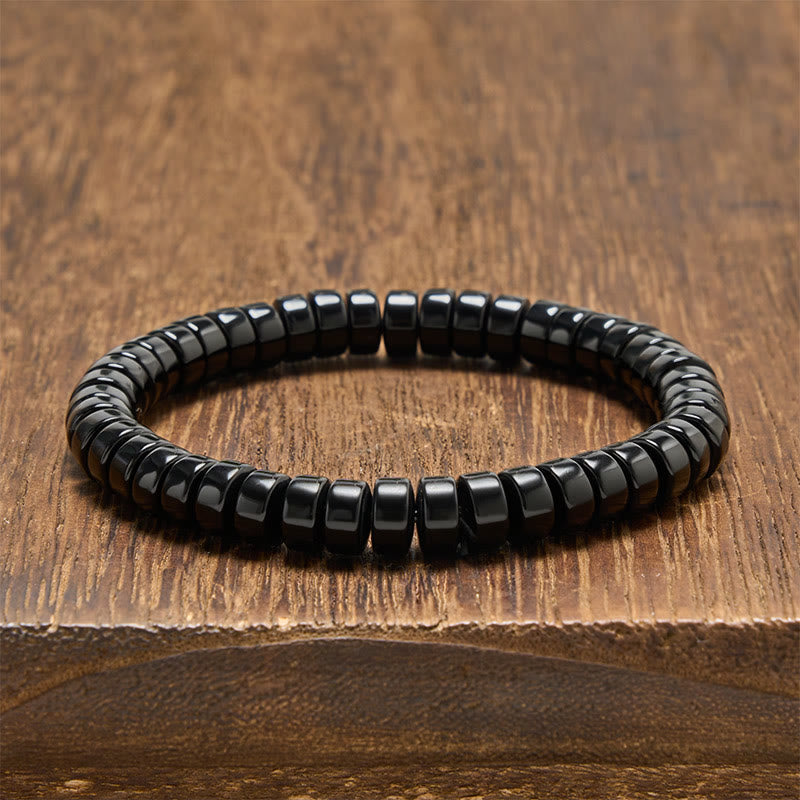 Buddha Stones Natural Black Obsidian Faceted Straight Cut Beaded Strength Bracelet - Black Obsidian(Wrist Circumference: 15-16cm) - image 0