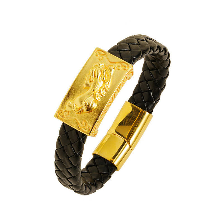 Buddha Stones Braided Leather Pi Xiu Fu Character Wealth Bracelet - image 3
