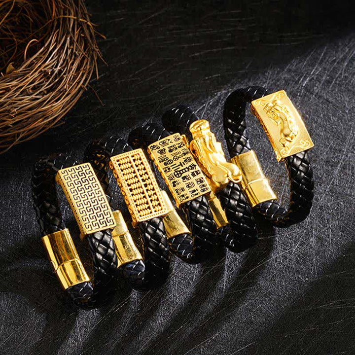 Buddha Stones Braided Leather Pi Xiu Fu Character Wealth Bracelet - image 17