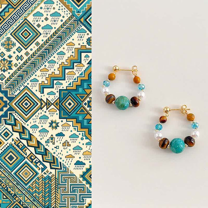 Buddha Stones Turquoise Tiger Eye Pearl Handmade Protection Earrings - Turquoise(Copper Plated With 925 Sterling Silver Posts) - image 0