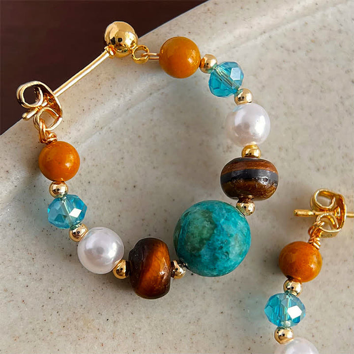 Buddha Stones Turquoise Tiger Eye Pearl Handmade Protection Earrings - image 3