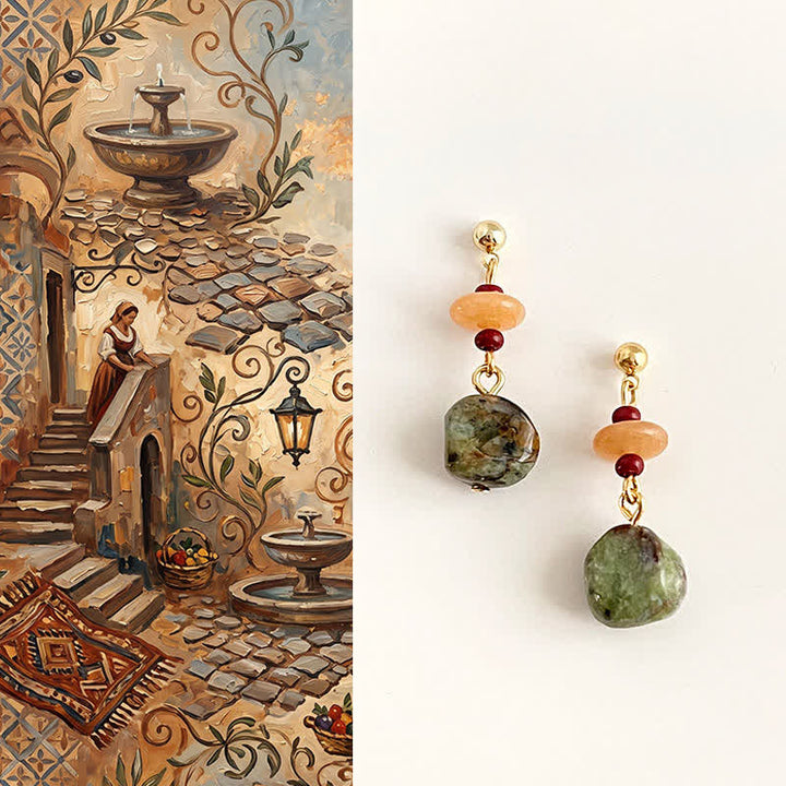 Buddha Stones Unakite Chalcedony Balance Teardrop Drop Earrings - Unakite(Copper Plated With 925 Sterling Silver Posts) - image 0
