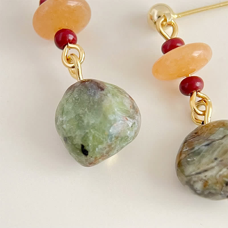 Buddha Stones Unakite Chalcedony Balance Teardrop Drop Earrings - image 3