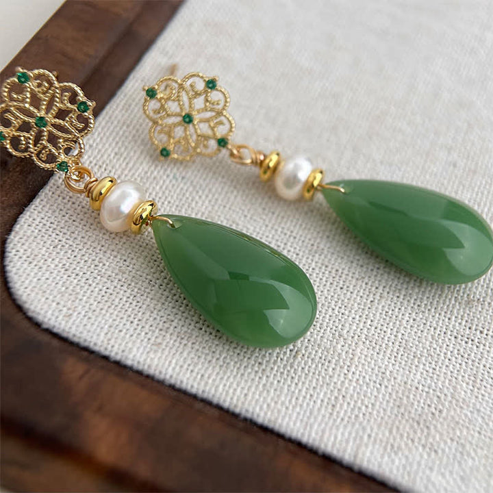 Buddha Stones Pearl Liuli Purity Teardrop Healing Earrings - image 3