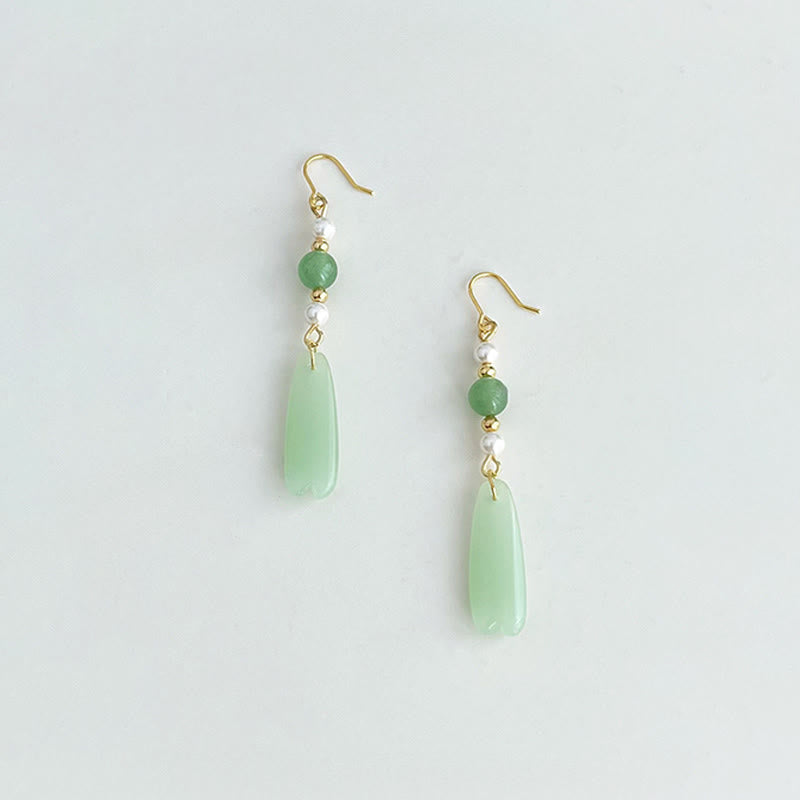 Buddha Stones Green Aventurine Pearl Liuli Teardrop Luck Earrings - image 1