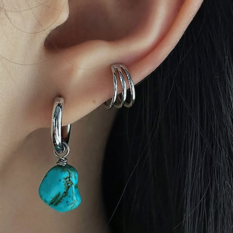 Buddha Stones Handmade Synthetic Turquoise Protection Tibetan Hoop Earrings - image 2