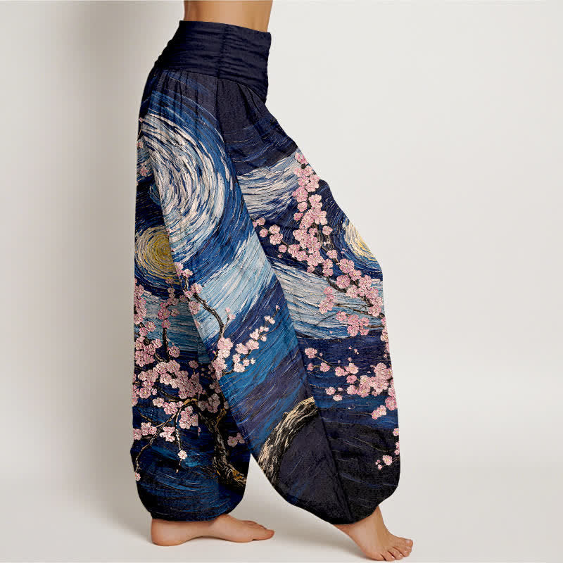 Buddha Stones Pure Cotton Starry Blossom Swirl Pattern Women's Elastic Waist Harem Pants - image 2