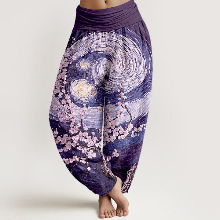 Buddha Stones Pure Cotton Starry Blossom Swirl Pattern Women's Elastic Waist Harem Pants - Indigo - US16，UK/AU20，EU48 (3XL) - image 5