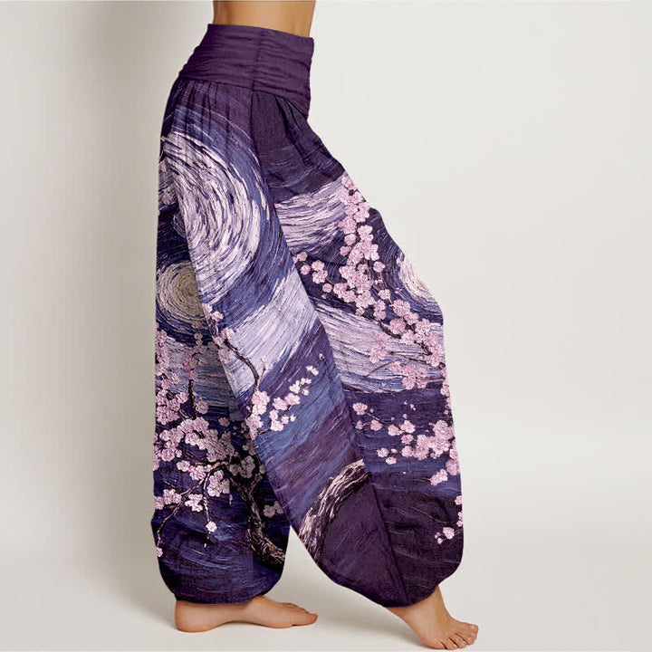 Buddha Stones Pure Cotton Starry Blossom Swirl Pattern Women's Elastic Waist Harem Pants - image 7