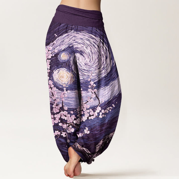 Buddha Stones Pure Cotton Starry Blossom Swirl Pattern Women's Elastic Waist Harem Pants - image 6