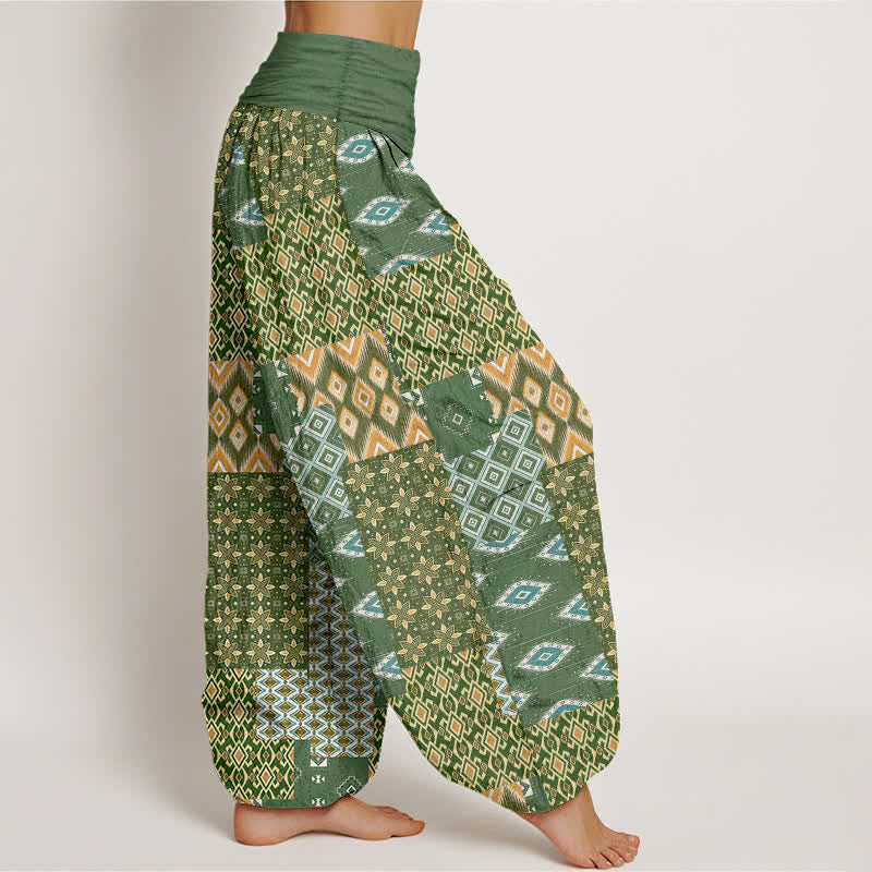 Buddha Stones Pure Cotton Bohemian Geometric Patchwork Pattern Women's Elastic Waist Harem Pants - image 2