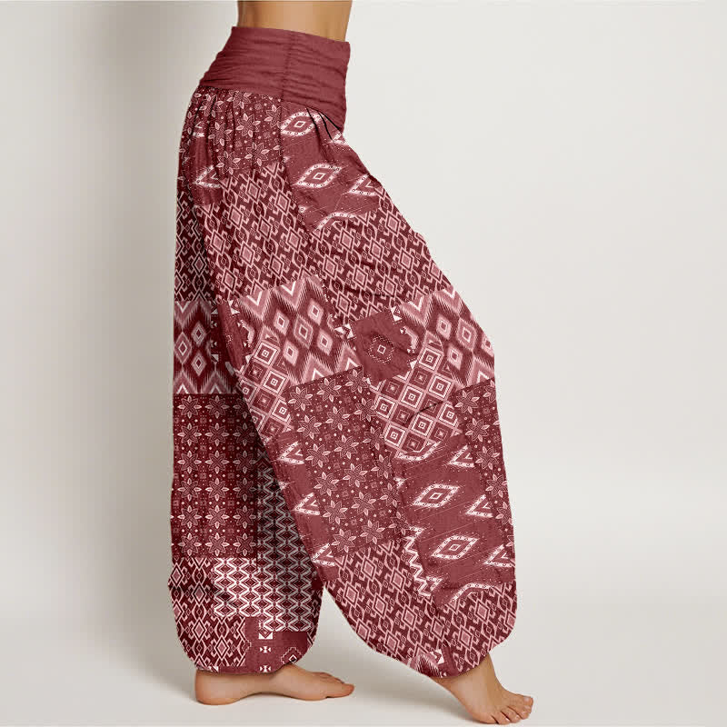 Buddha Stones Pure Cotton Bohemian Geometric Patchwork Pattern Women's Elastic Waist Harem Pants - image 7